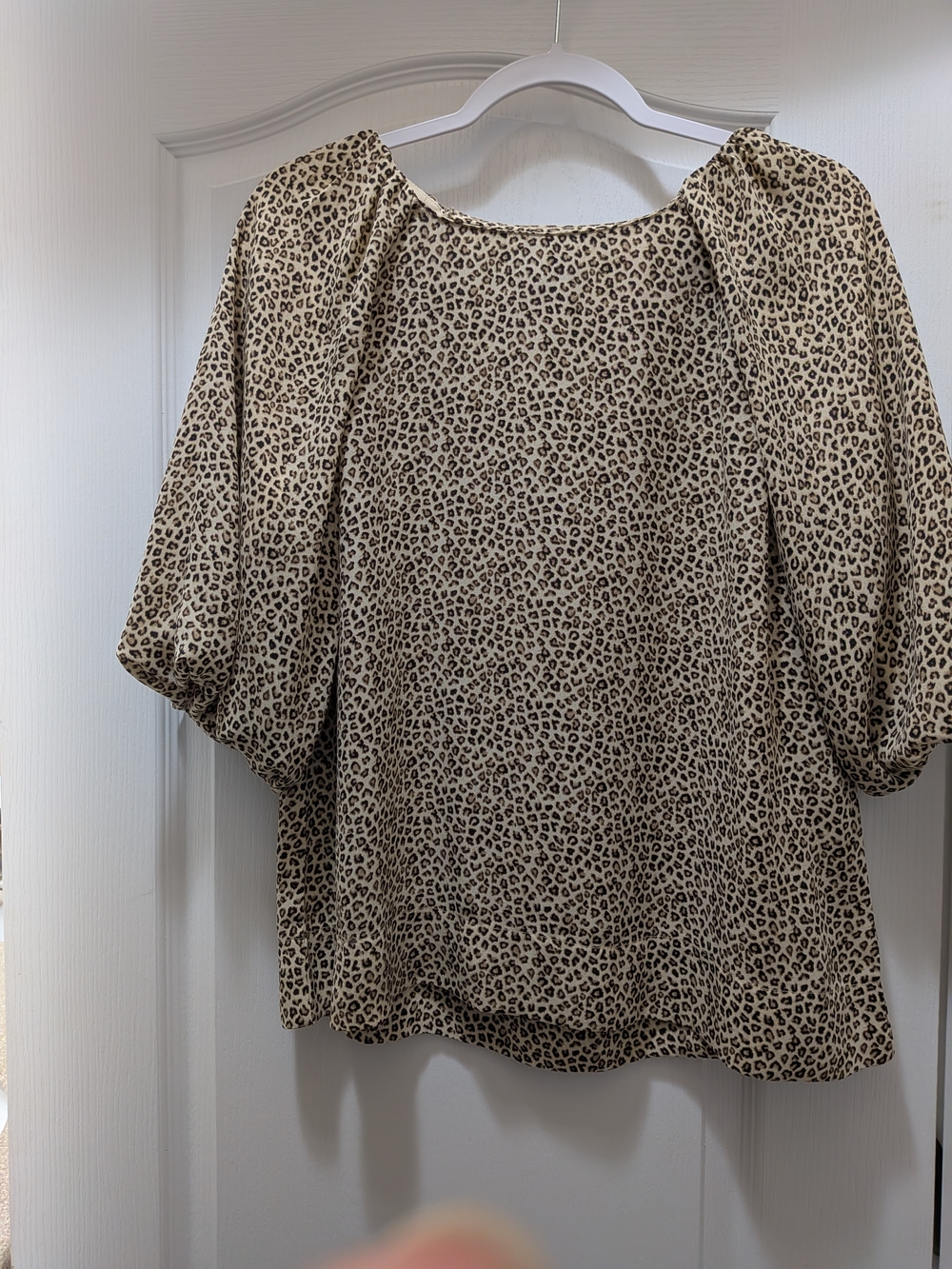 bobeau Leopard-Print Puff Sleeve Blouse - Cream & Black